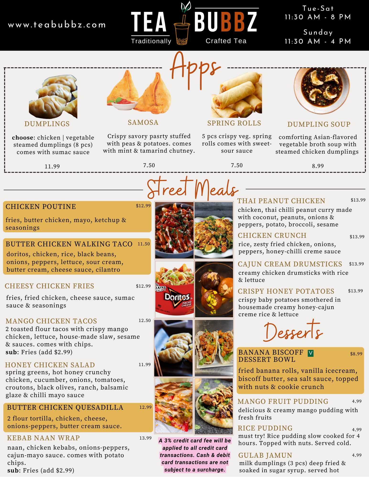 Tea Bubbz Food Menu